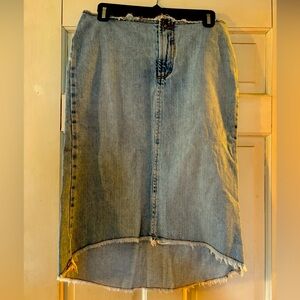 XOXO light denim skirt, raw top hem
